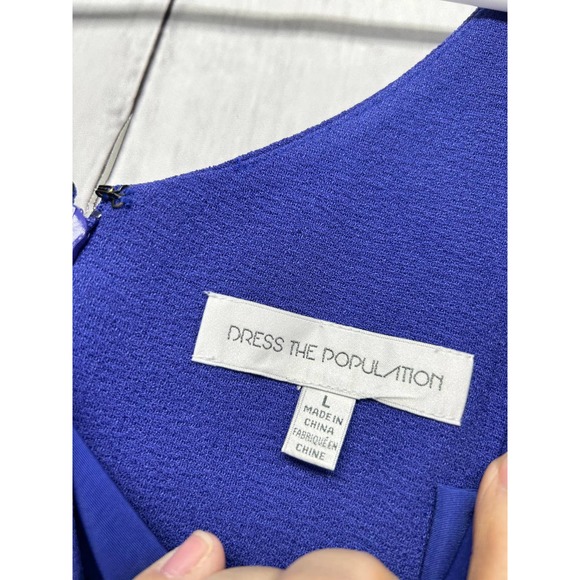 Dress the Population Lyla Timeless Deep V-Neckline Sheath Dress EUC Size Large - Picture 9 of 9